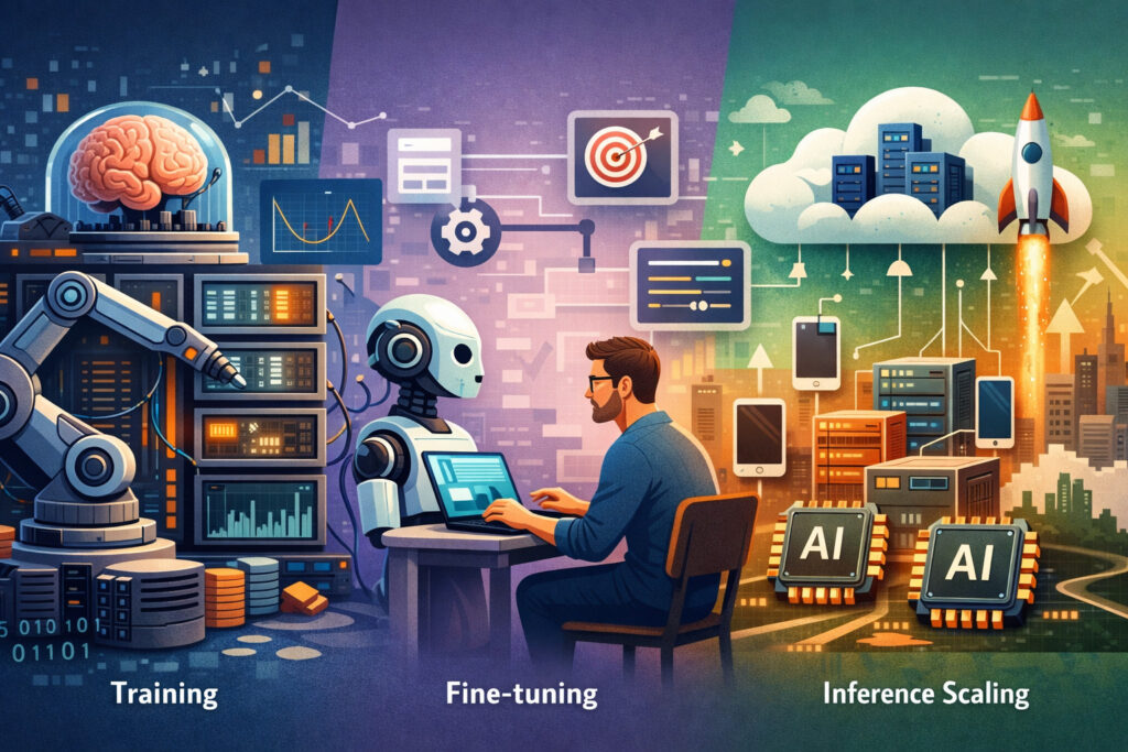 Training, Fine-Tuning, and Inference Scaling Are Not the Same Problem