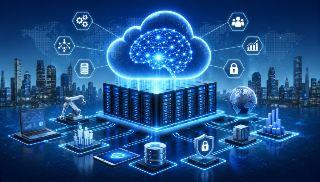 AI cloud server infrastructure illustration for business technology