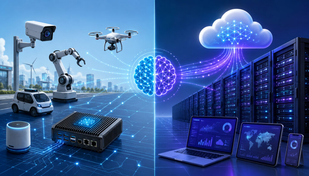 Edge AI vs Cloud AI infrastructure illustration