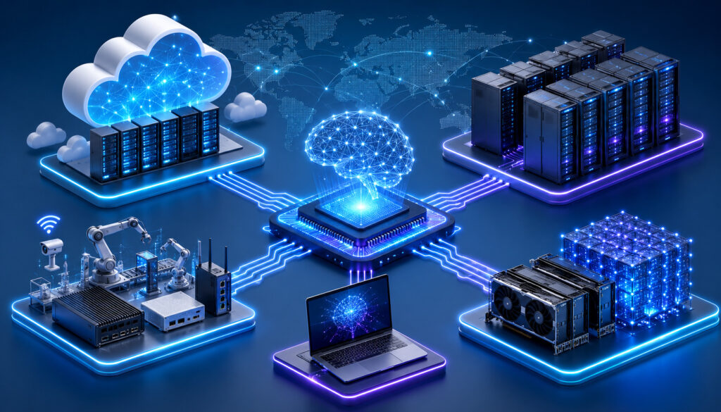 AI compute infrastructure with cloud, GPU, and data center networks