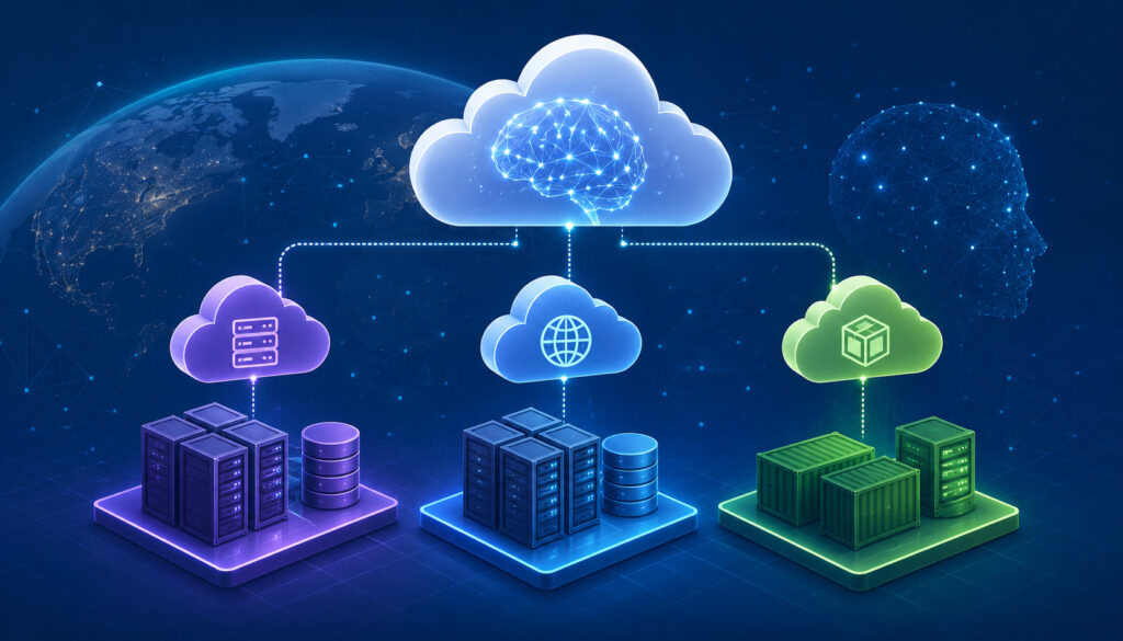 AI cloud hosting infrastructure illustration