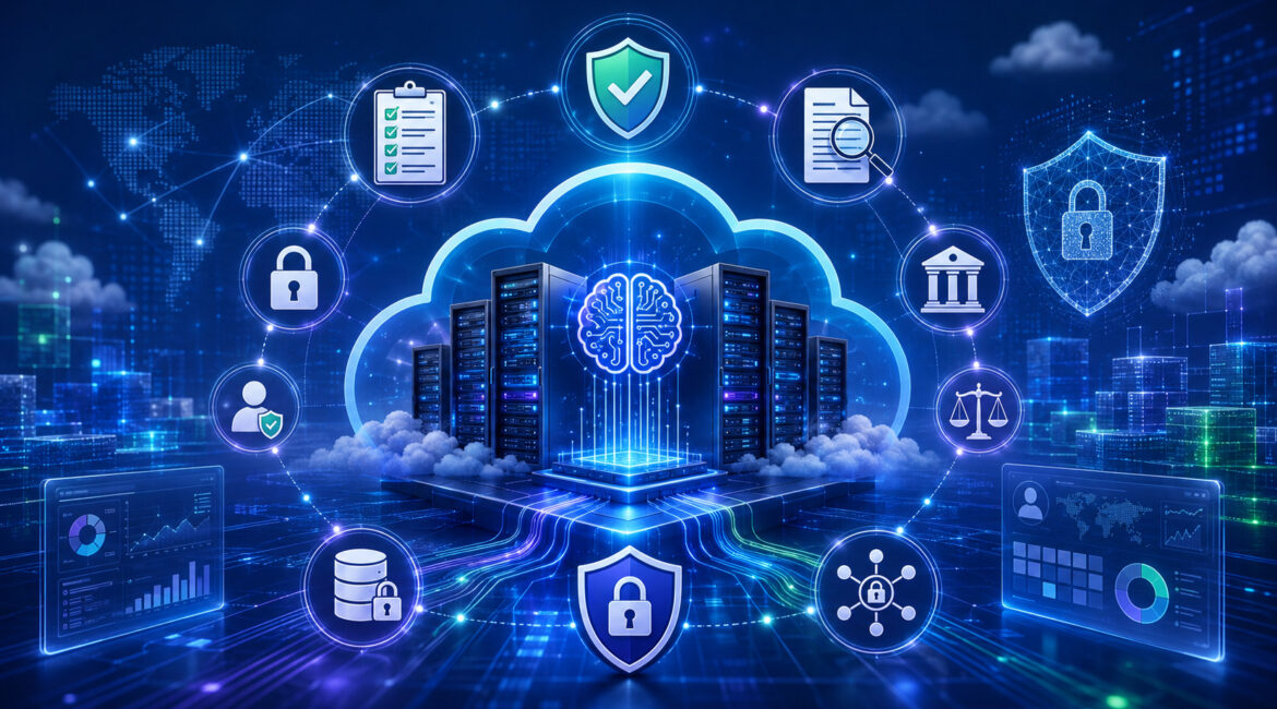 AI hosting compliance and security illustration