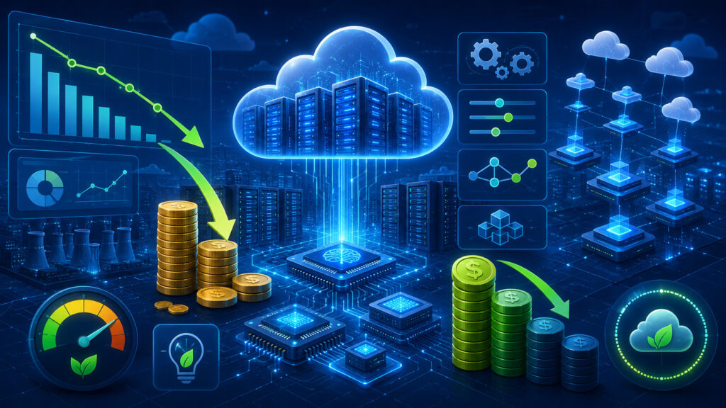 AI hosting cost reduction strategies illustration