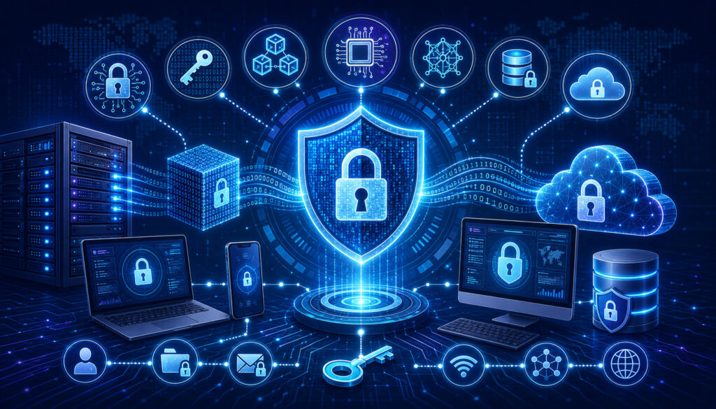 Data encryption methods and technologies illustration
