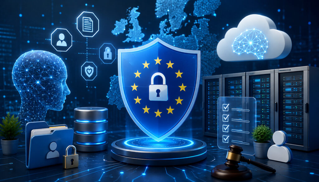 GDPR compliant AI hosting and data protection illustration