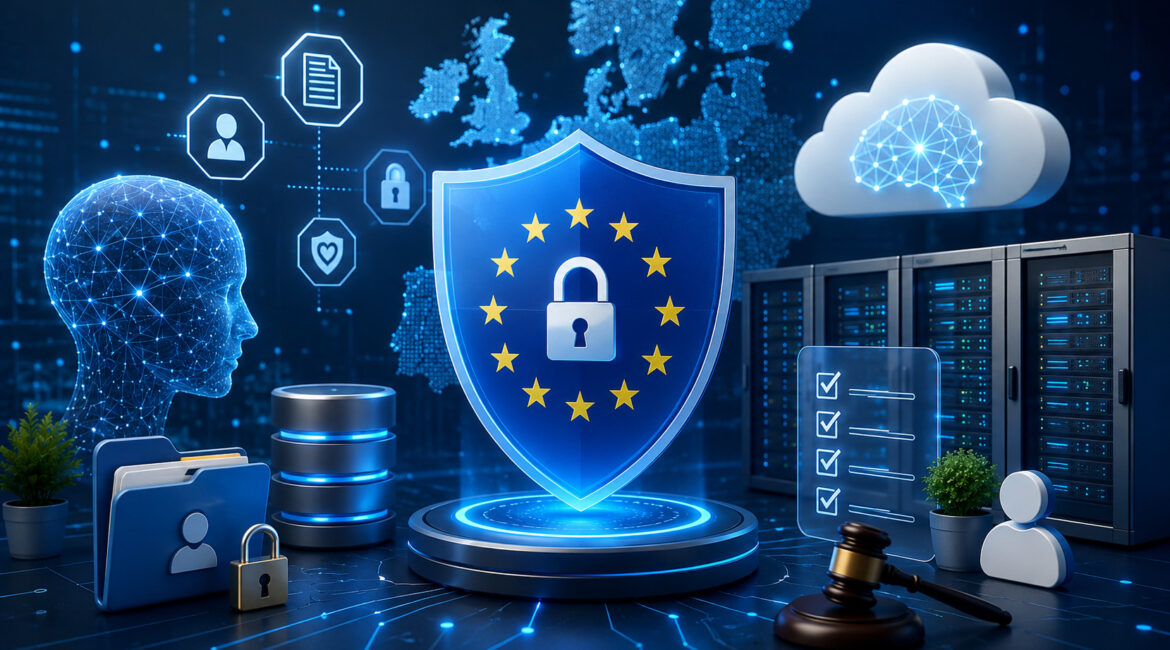 GDPR compliant AI hosting and data protection illustration