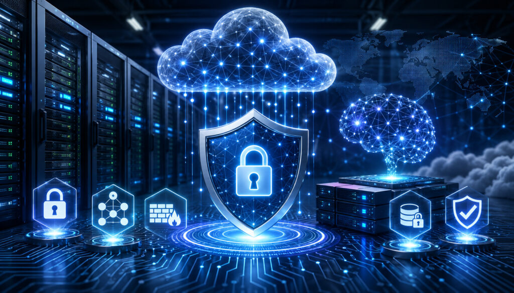 Secure AI hosting cloud infrastructure illustration