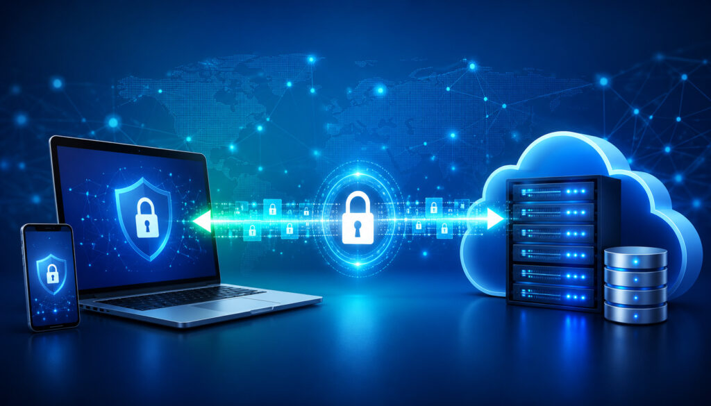 Encrypted data transfer between devices and cloud server